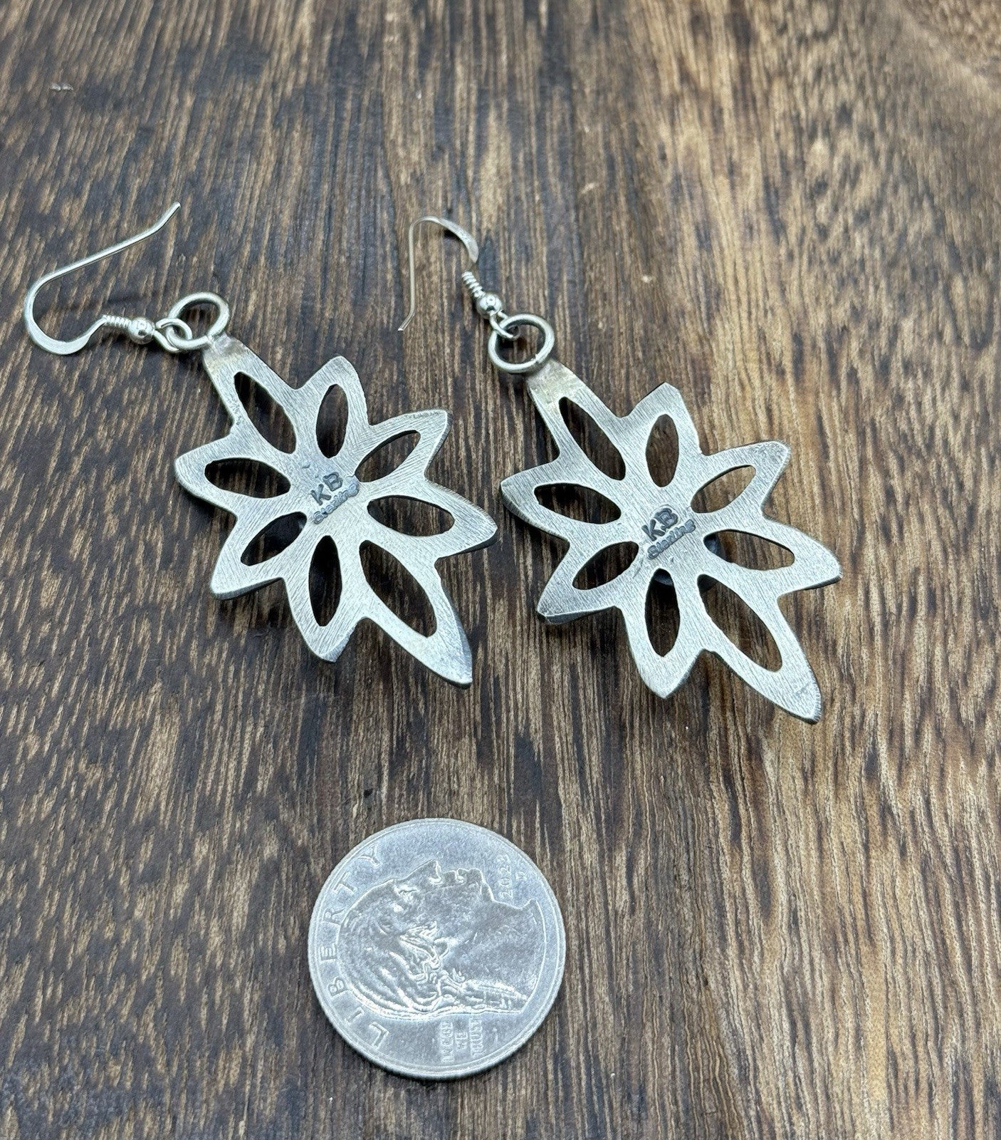 Navajo Handmade Sterling Silver Old Look Kingman Turquoise Earrings Kevin Billah