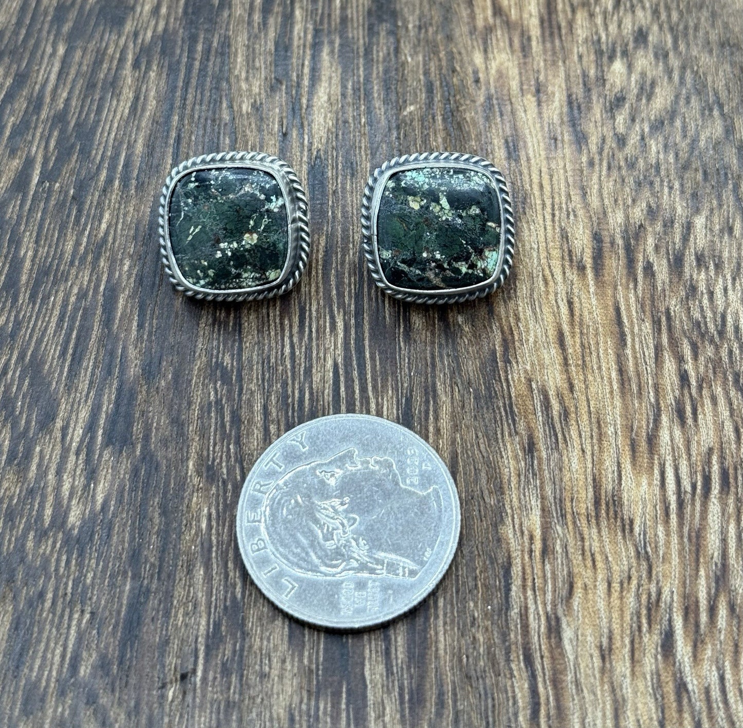 Native Navajo Handmade Sterling Silver Blackjack Turquoise Post Stud Earrings