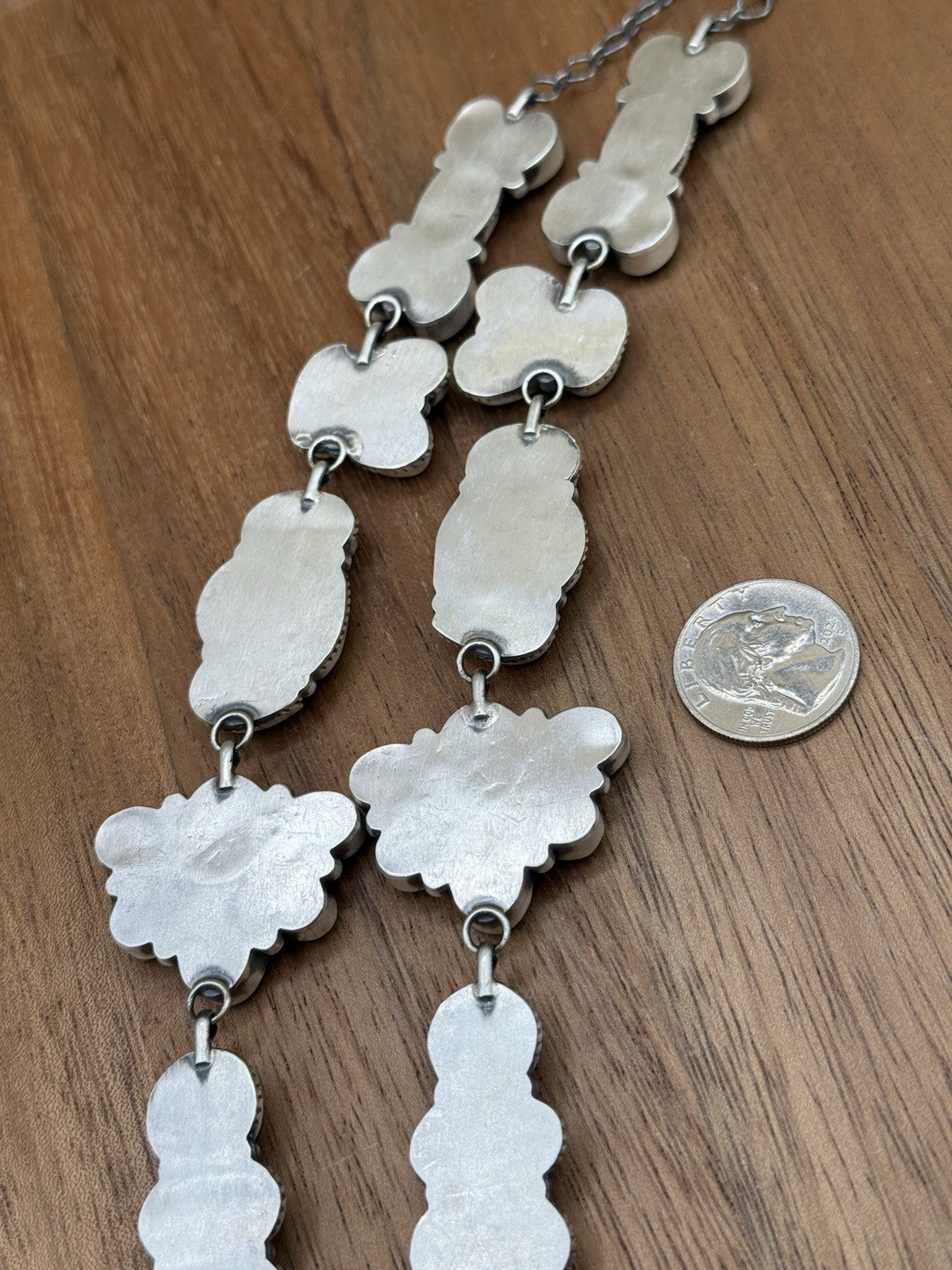 Navajo Handmade Sterling Silver Sonoran Gold Turquoise Cluster Lariat Necklace