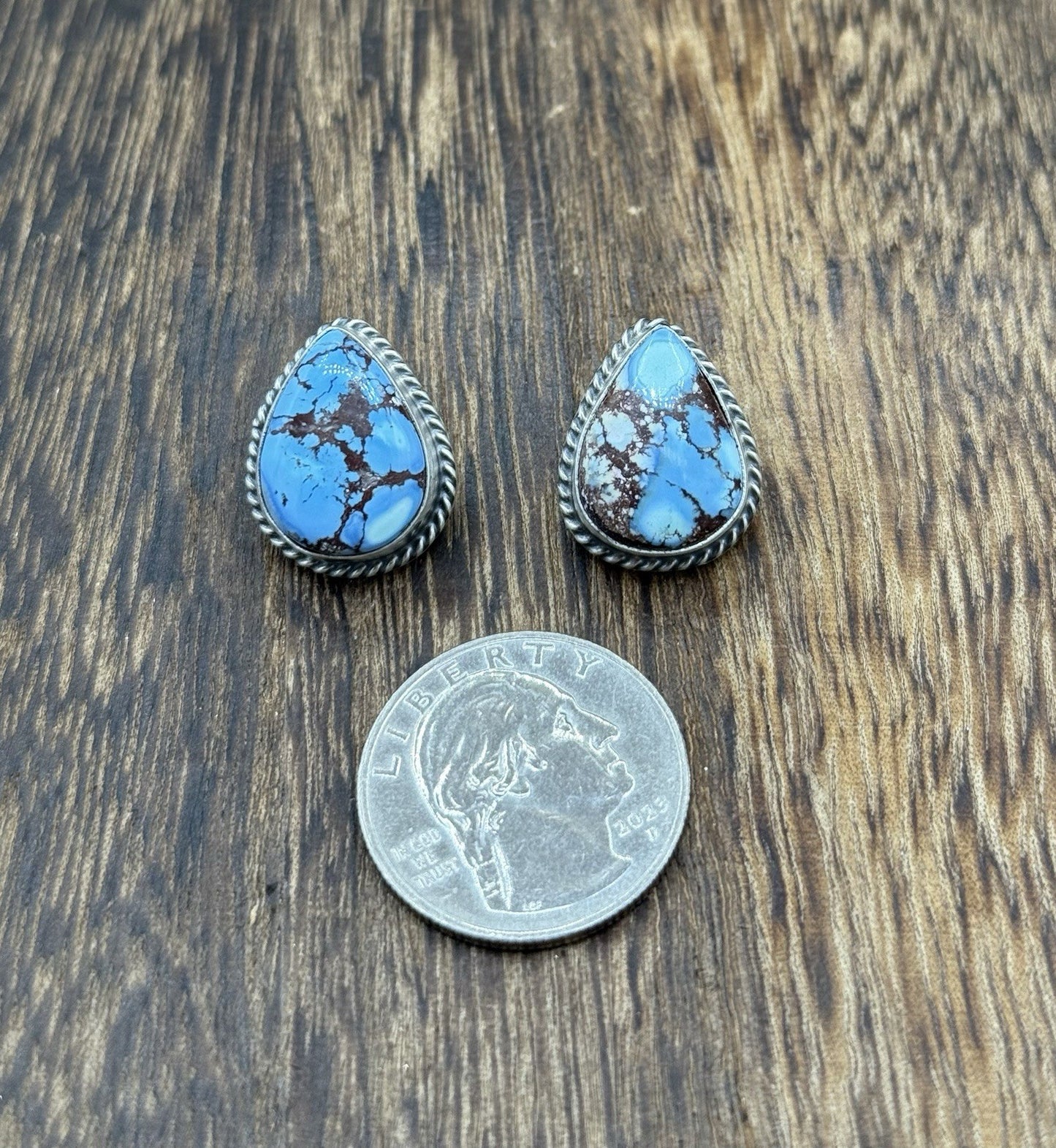 Native Navajo Handmade Sterling Silver Golden Hills Turquoise Post Stud Earrings