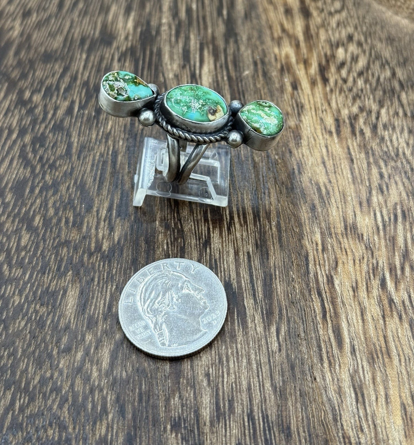 Navajo Handmade Sterling Silver Sonoran Gold Turquoise Cluster Ring Size 7