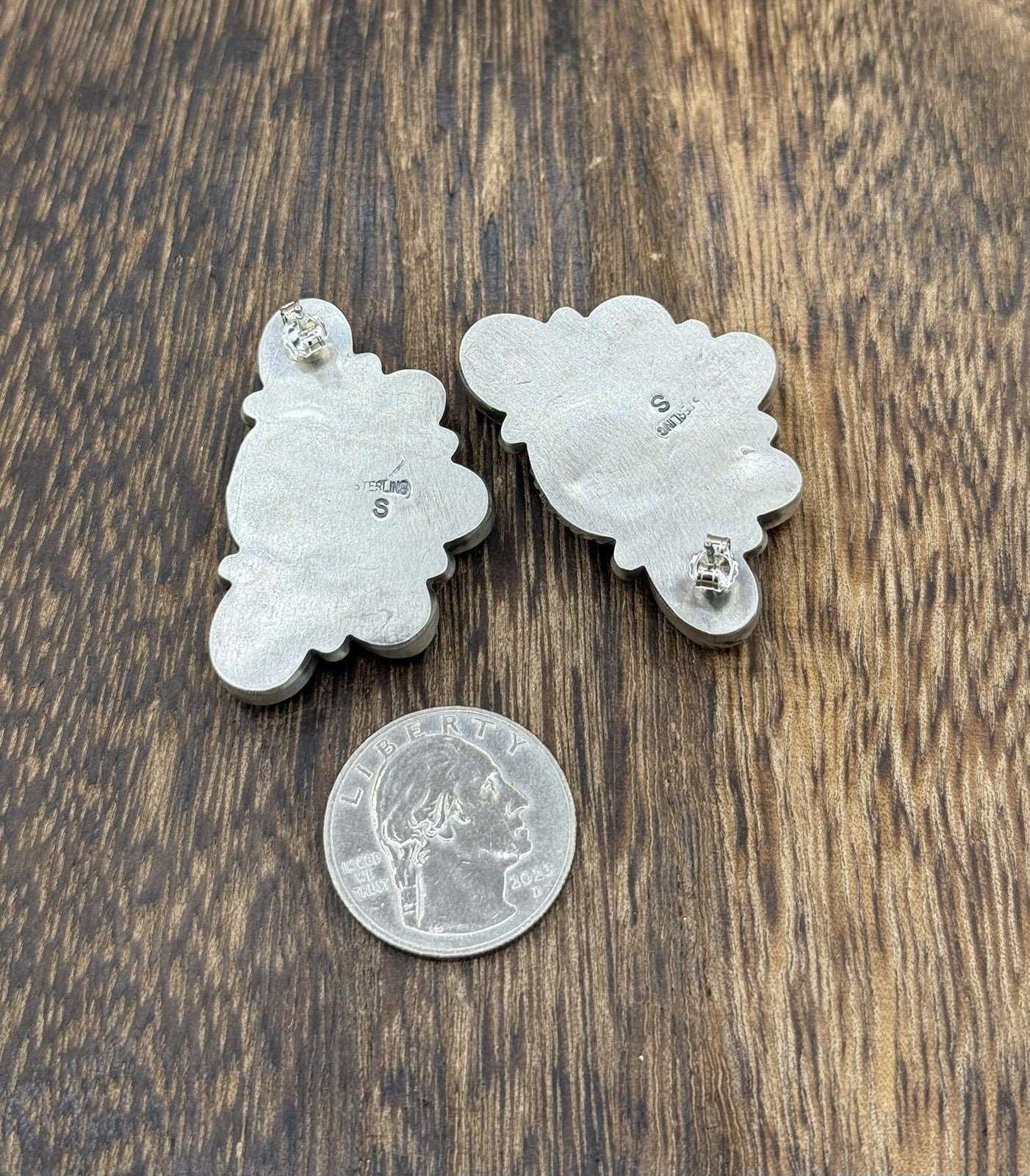 Navajo Handmade Sterling Silver Blue Ridge Turquoise Half Cluster Large Earrings