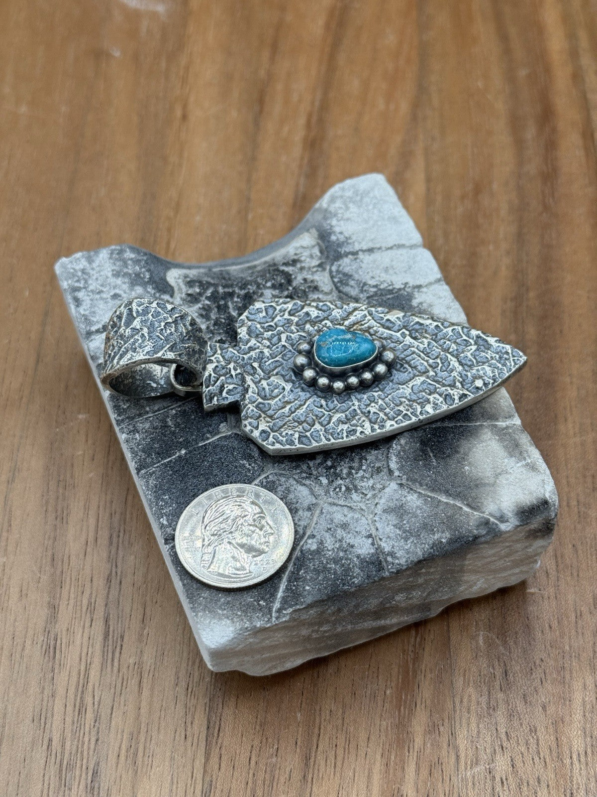 Navajo Silver Blue Ridge Turquoise Arrowhead Pendant Tufa Cast By Merle House