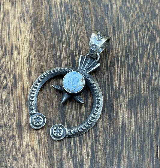 Navajo Handmade Sterling Silver Golden Hills Turquoise Naja Pendant Kevin Billah