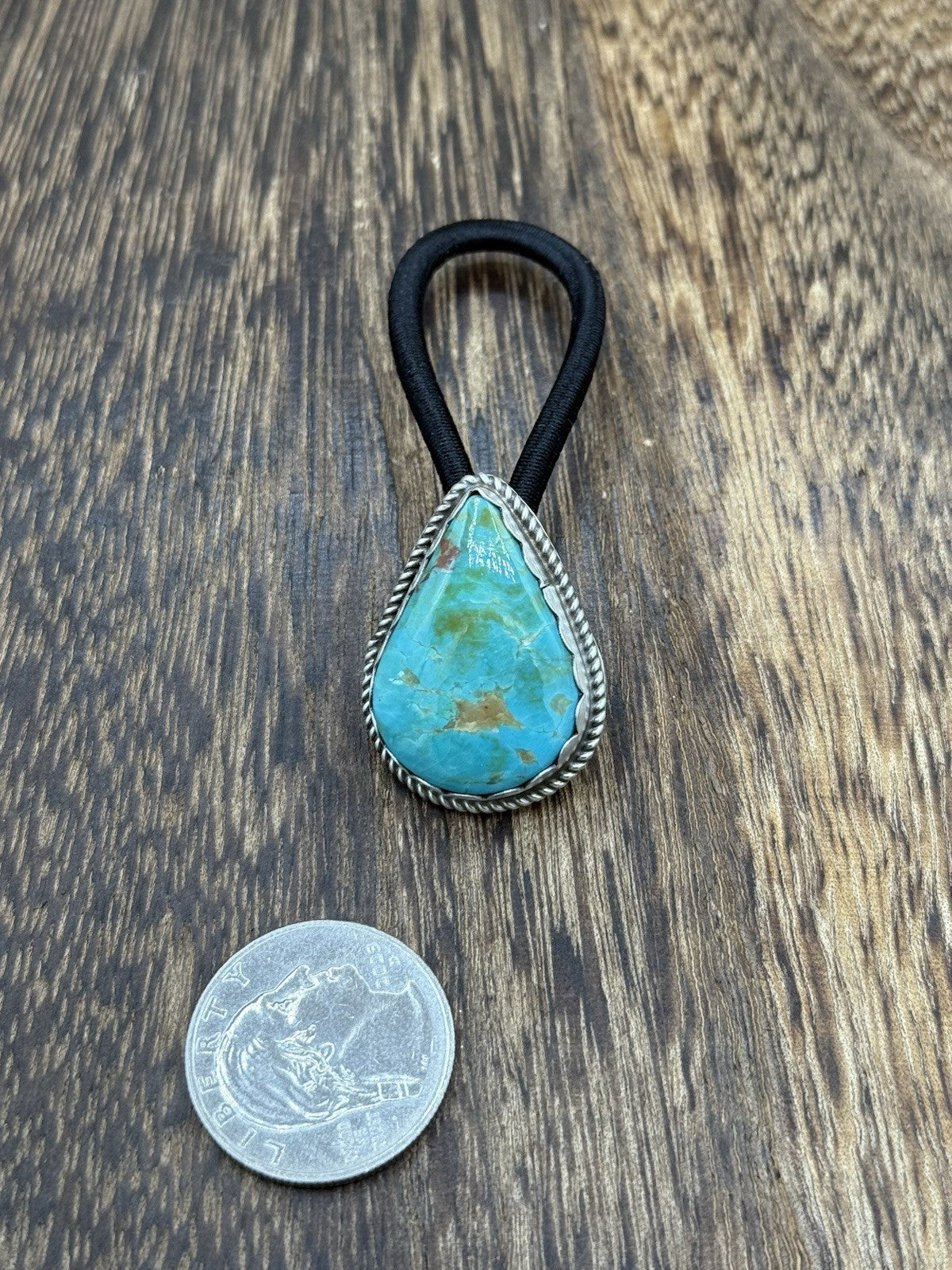 Native American Navajo Handmade Sterling Silver Royston Turquoise Hair Tie