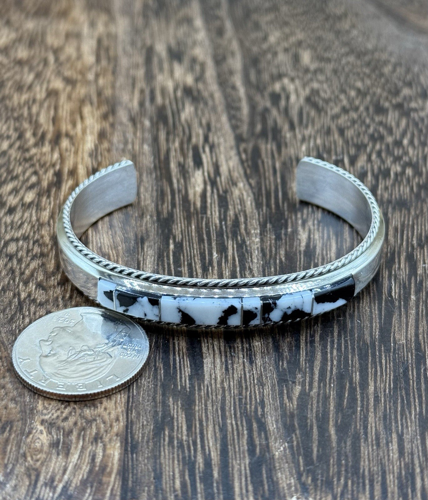 Navajo Handmade Sterling Silver White Buffalo Inlay Cuff Bracelet Francis Yazzie