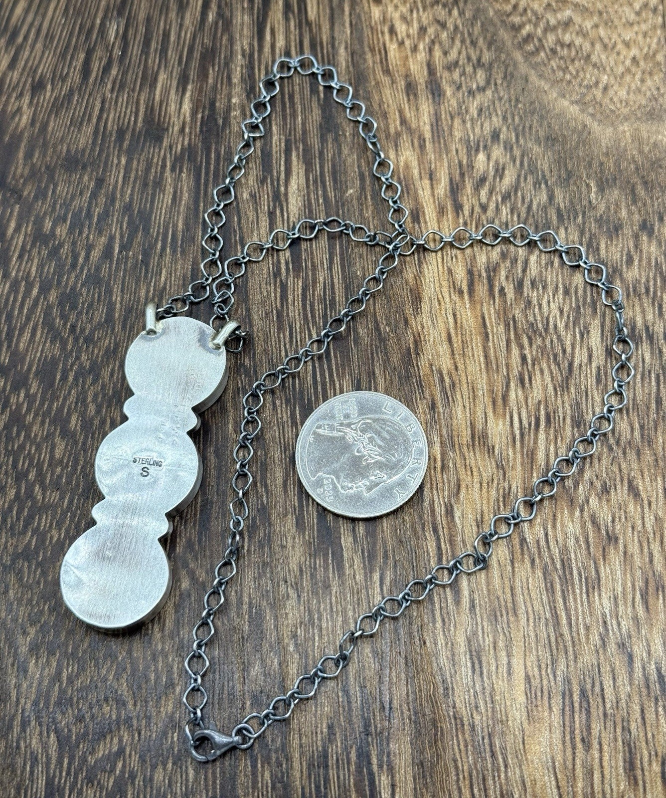 Navajo Handmade Sterling Silver Liberty Dime Cluster Bar Lariat Necklace 18”