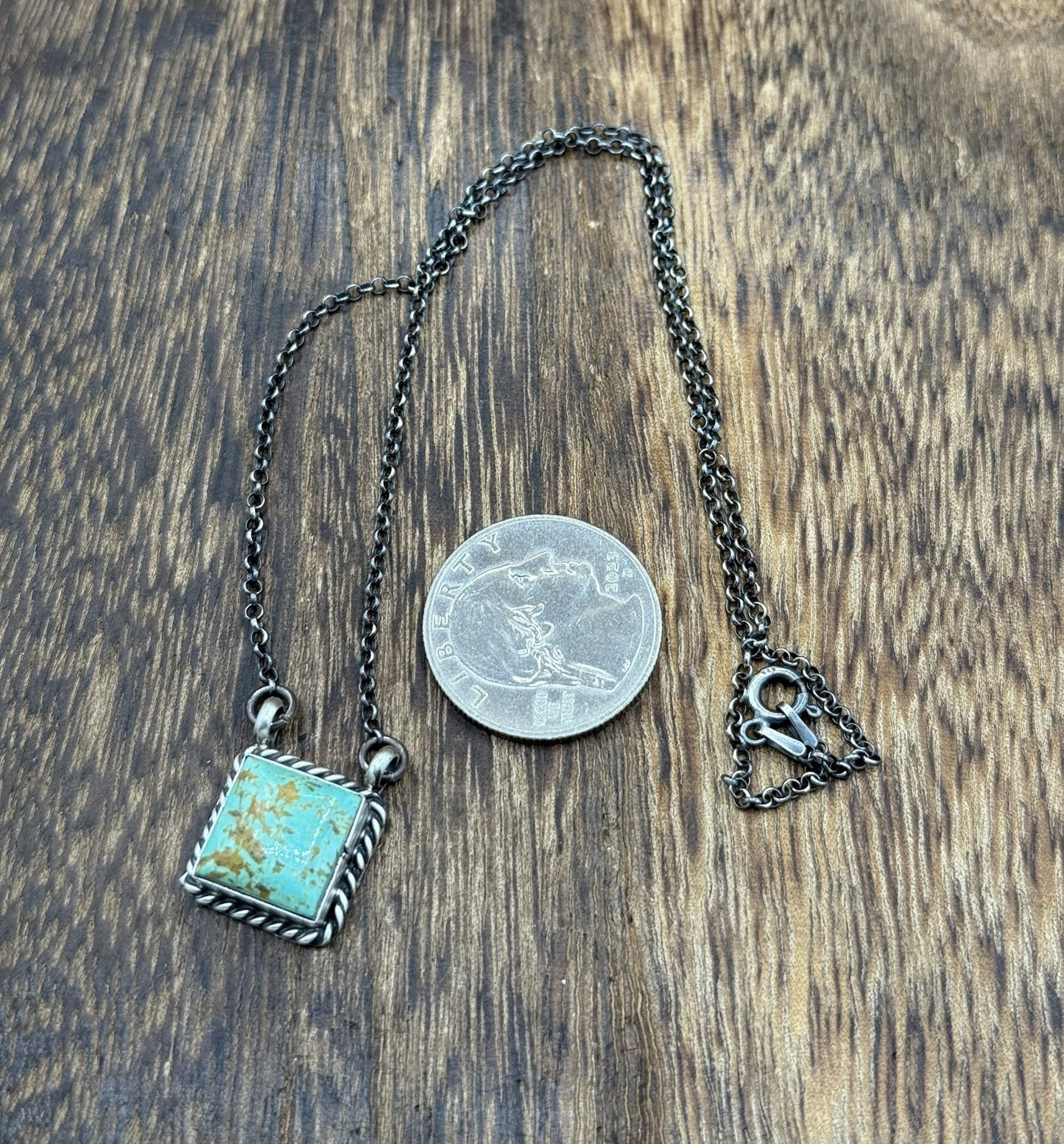 Native Navajo Handmade Silver Kingman Turquoise Cluster Bar Necklace 16”