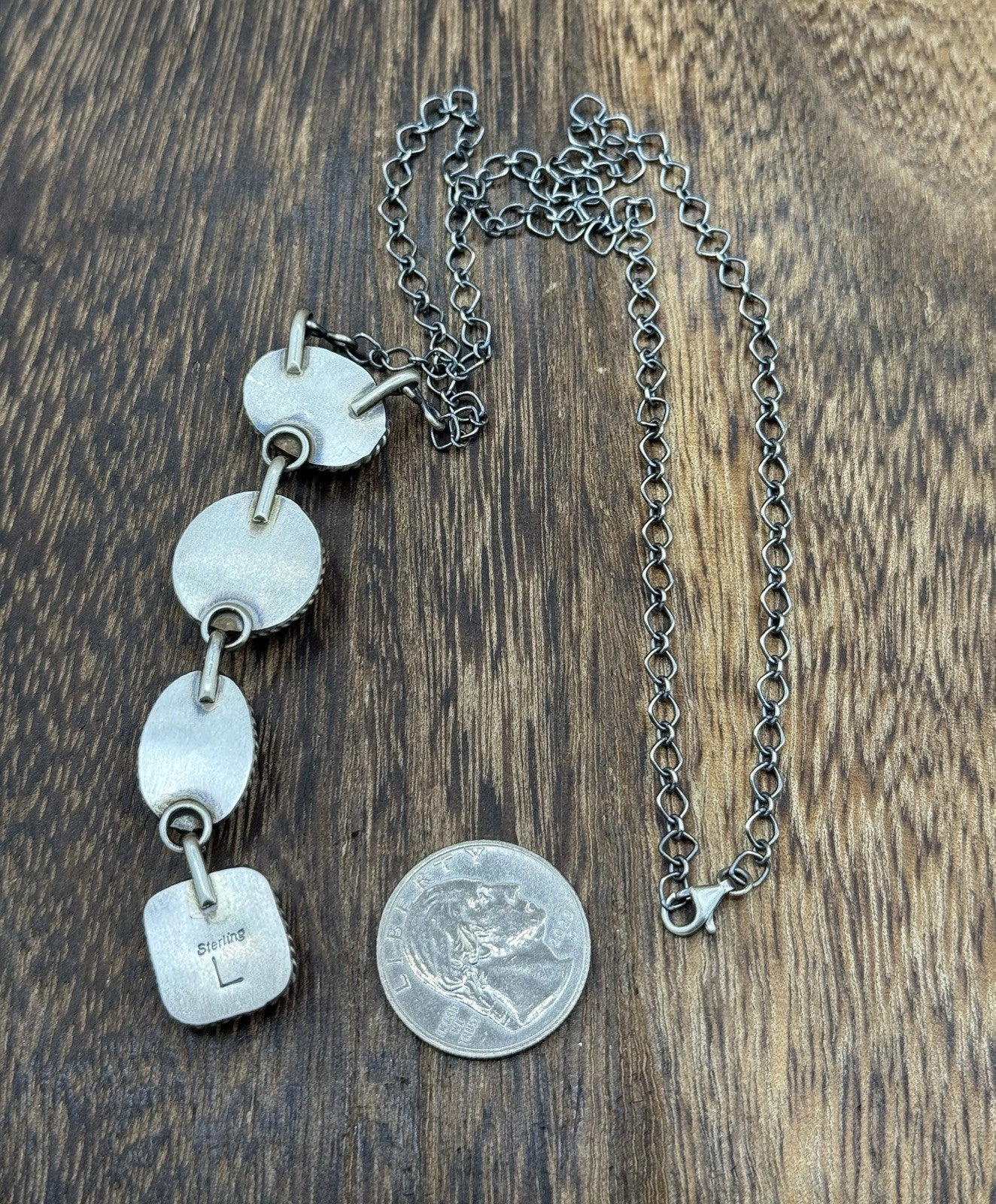 Navajo Handmade Sterling Silver Multi Color Mixed Stone Lariat Necklace 18”