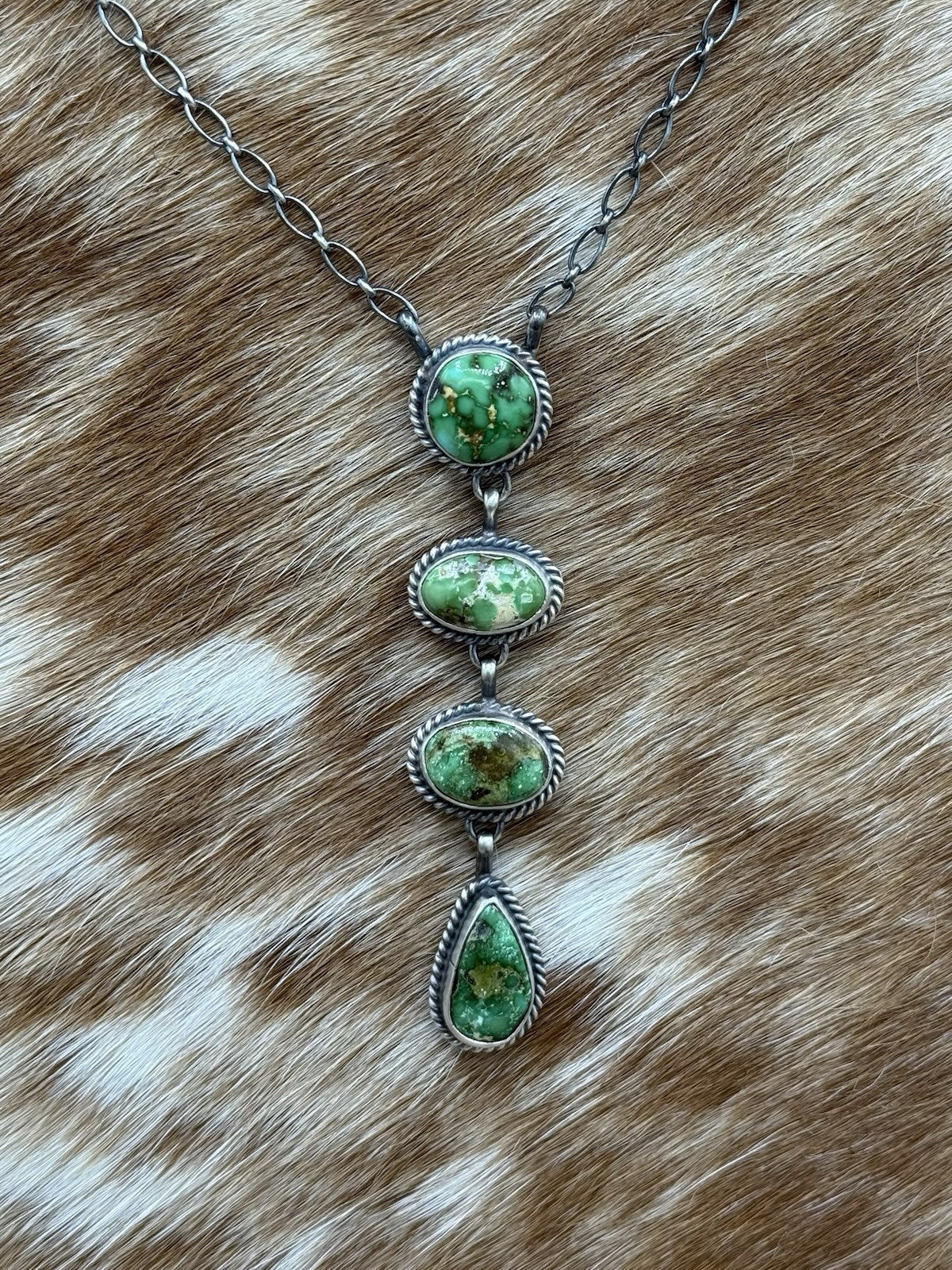 Navajo Handmade Sterling Silver Sonoran Gold Turquoise Lariat Bar Necklace 18”
