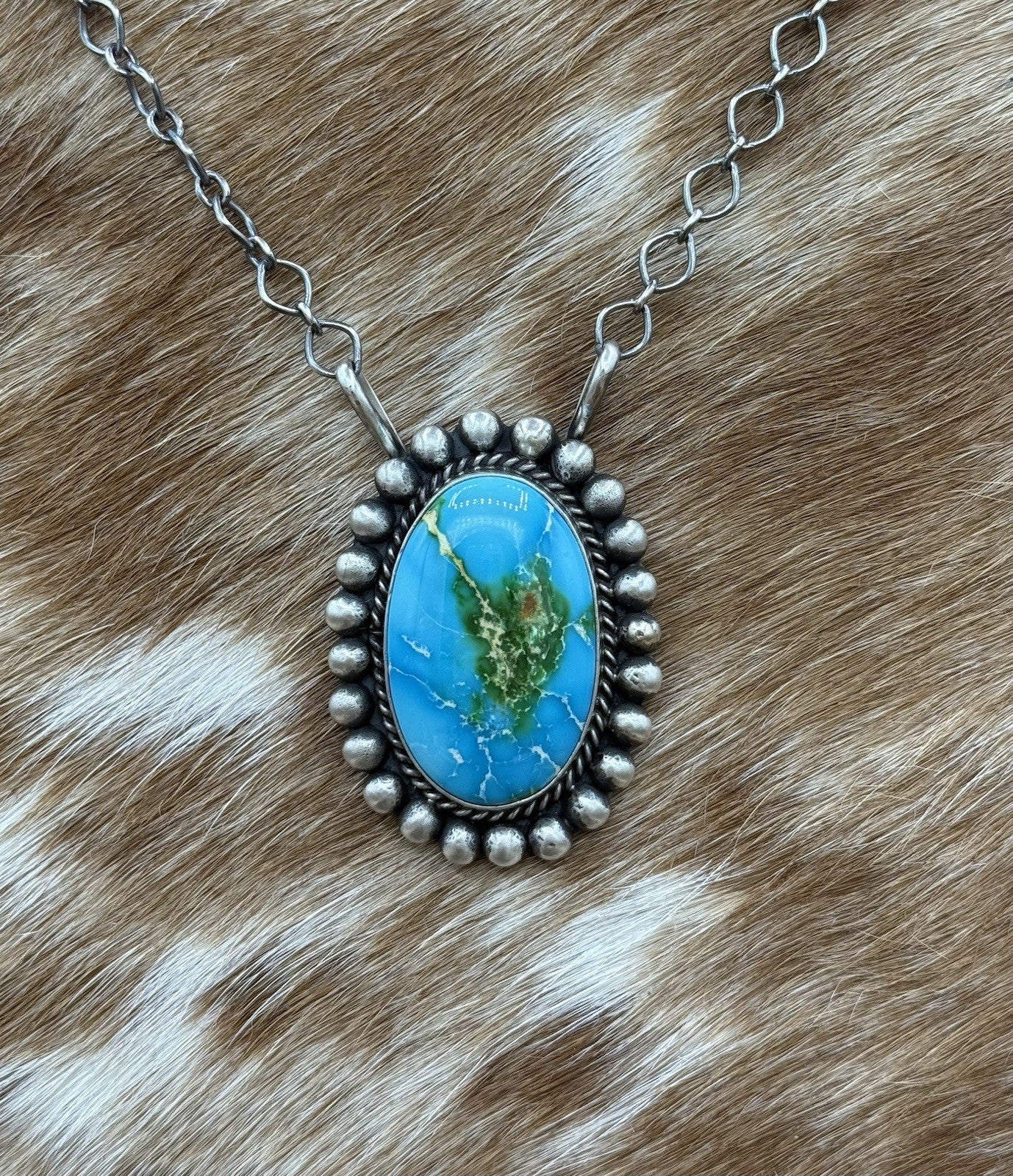 Native Navajo Handmade Sterling Silver Sonoran Gold Turquoise Necklace 18” Large