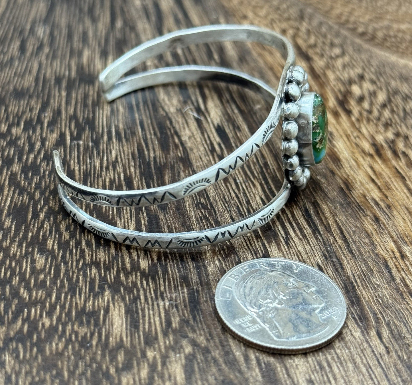 Native Navajo Handmade Sterling Silver Sonoran Gold Turquoise Cuff Bracelet