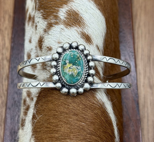 Native Navajo Handmade Sterling Silver Sonoran Gold Turquoise Cuff Bracelet