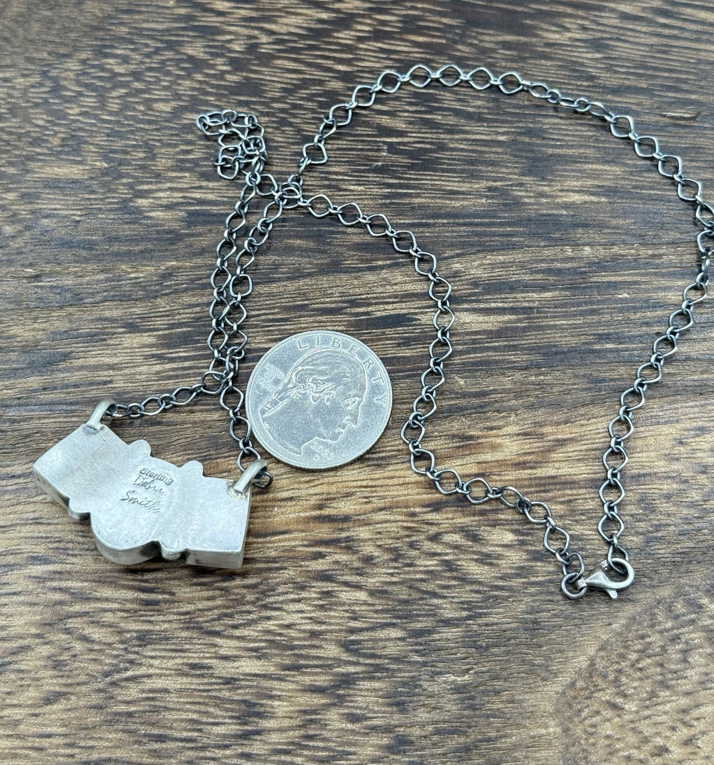 Navajo Handmade Sterling Silver Pink Conch Shell Cluster Bar Necklace 18”