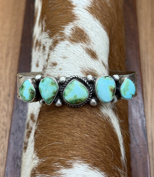 Native Navajo Handmade Sterling Silver Sonoran Gold Turquoise Cuff Bracelet