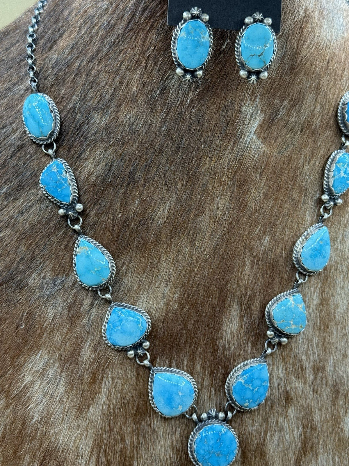 Native Navajo Handmade Sterling Silver Blue Bird Turquoise Y Lariat Necklace 24”