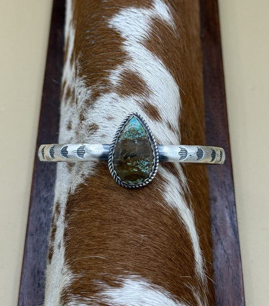 Navajo Handmade Sterling Silver Number 8 Turquoise Stacker Cuff Bracelet