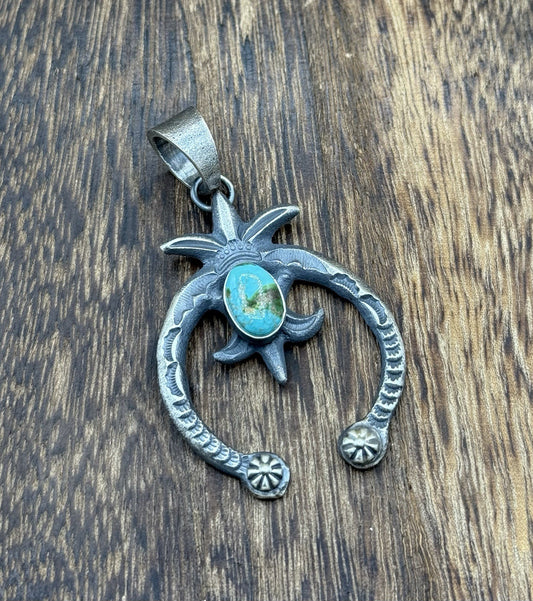 Navajo Handmade Sterling Silver Old Look Sonoran Gold Turquoise Naja Pendant
