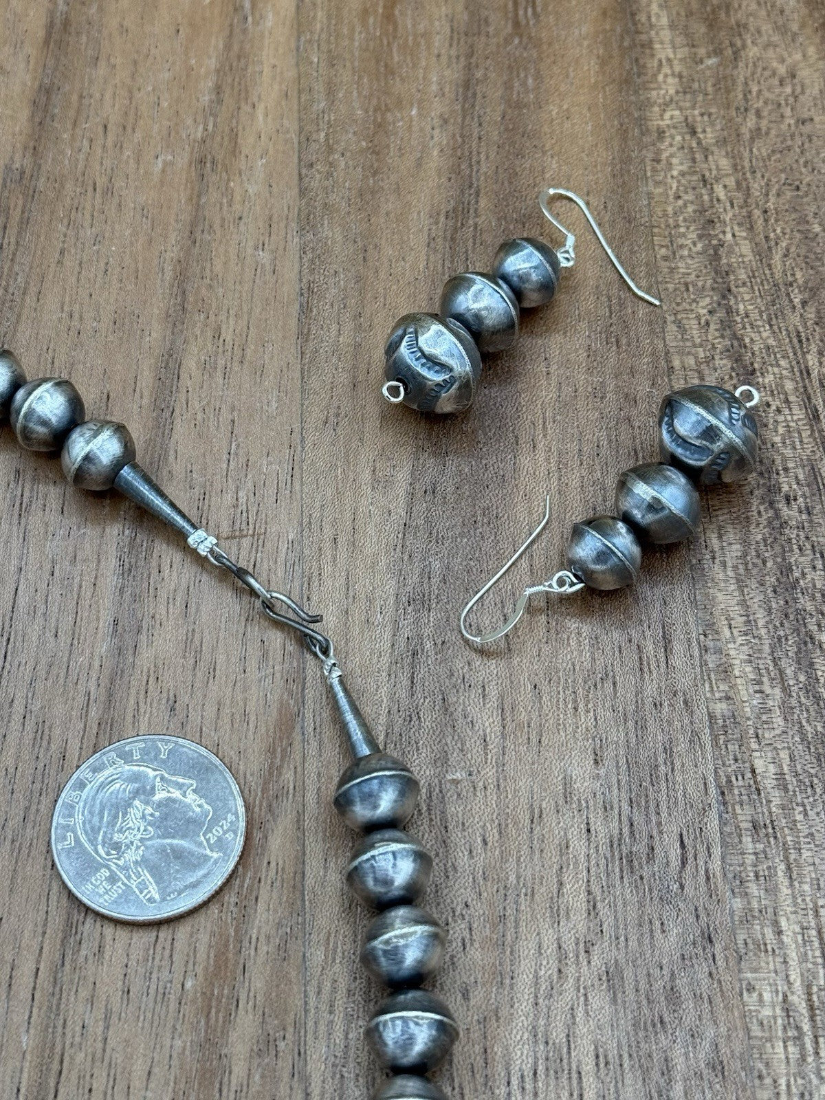 Authentic Navajo Handmade Old Look Navajo Pearl Bead Necklace And Earrings 24”