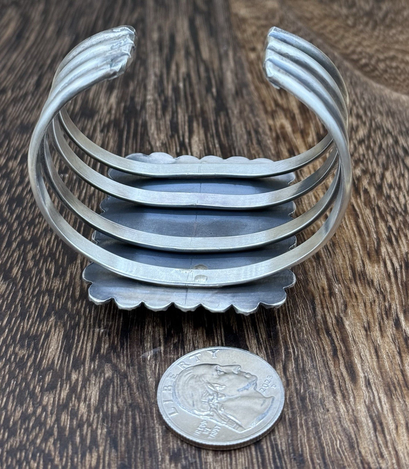 Native Navajo Handmade Sterling Silver Morenci Turquoise Old Look Cuff Bracelet