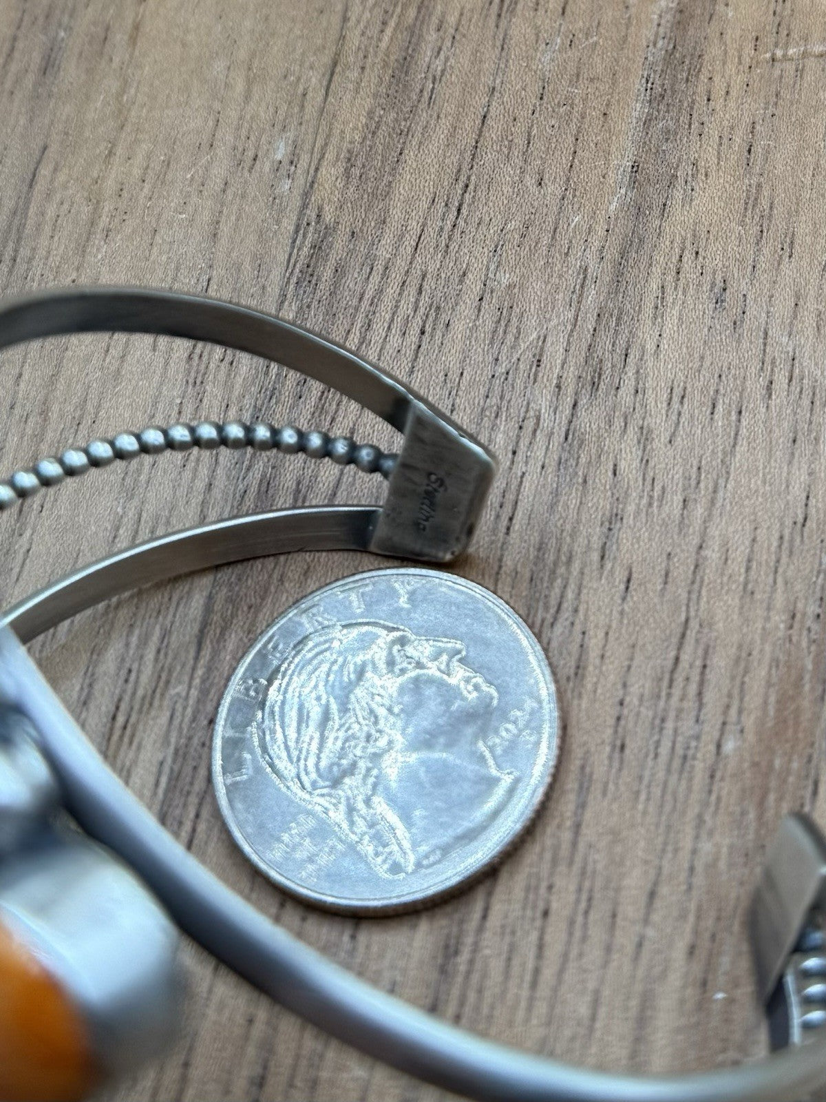 Navajo Handmade Sterling Silver Orange Spiny Oyster Cluster Cuff Bracelet