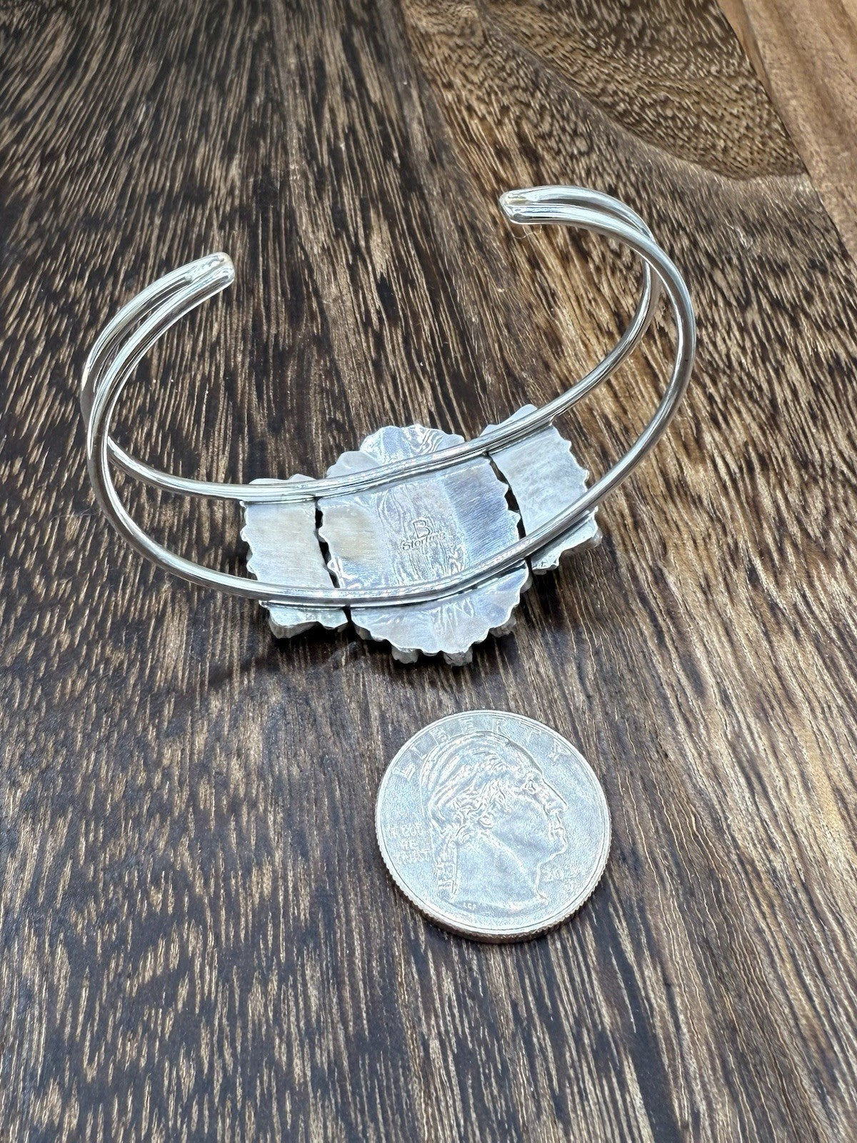 Navajo Handmade Sterling Silver Turquoise Traditional Cluster Cuff Bracelet