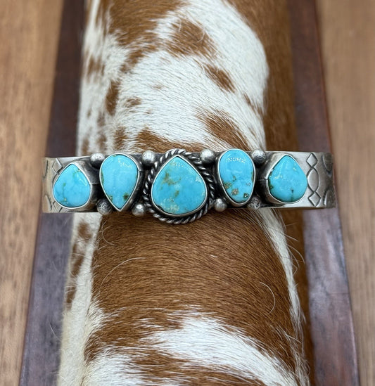 Native Navajo Handmade Sterling Silver Sonoran Gold Turquoise Cuff Bracelet