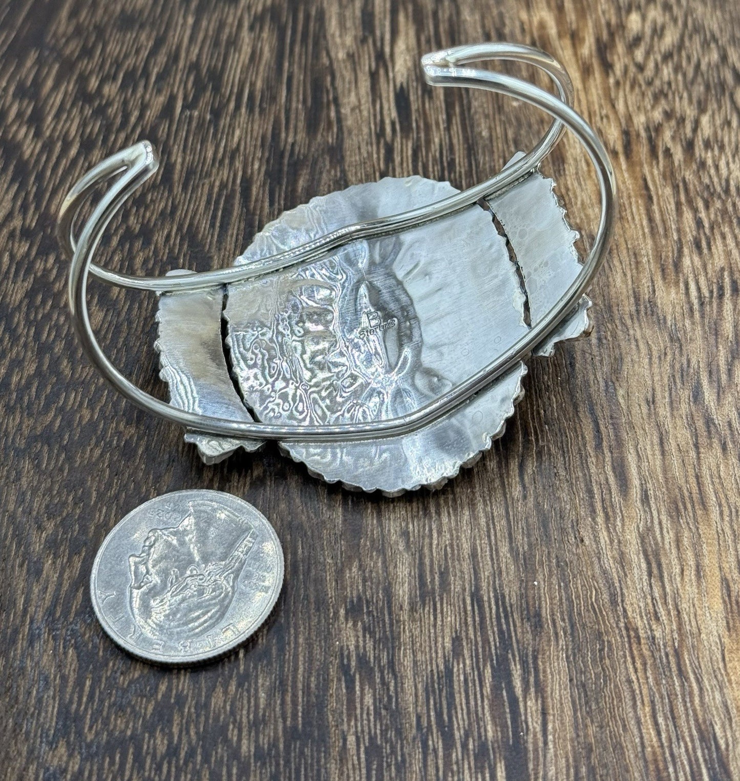 Native American Navajo Handmade Sterling Silver Turquoise Cluster Cuff Bracelet