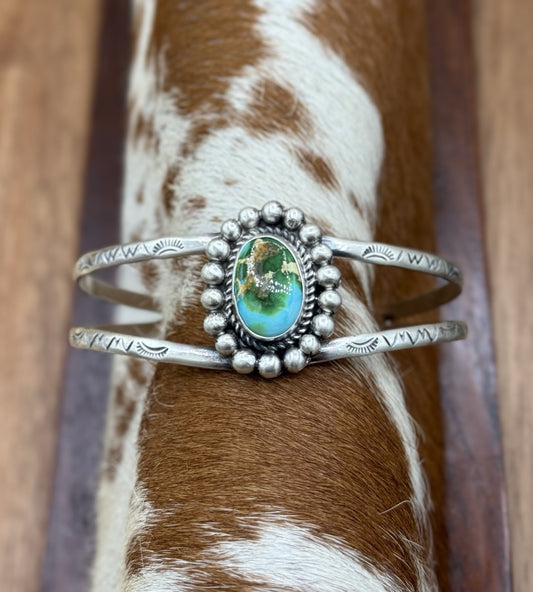 Native Navajo Handmade Sterling Silver Sonoran Gold Turquoise Cuff Bracelet