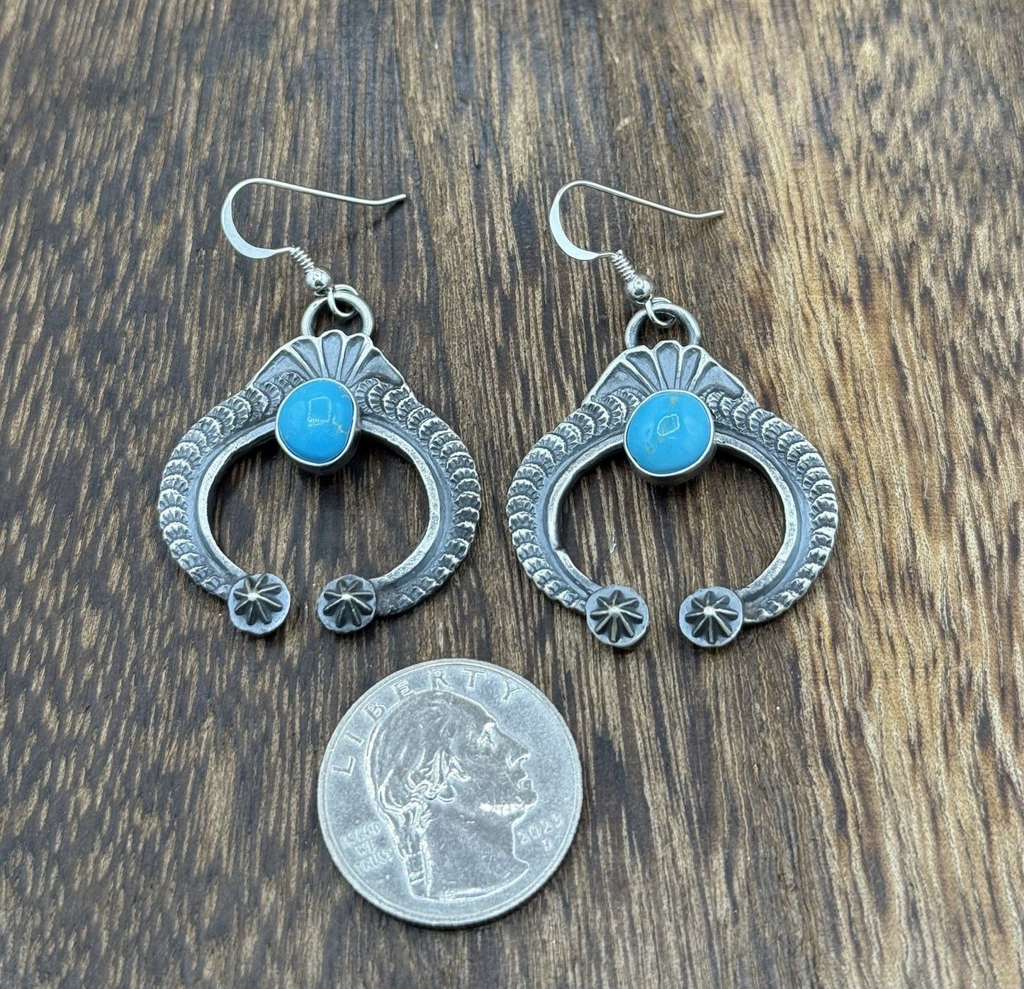 Navajo Handmade Sterling Silver Old Look Kingman Turquoise Earrings Kevin Billah