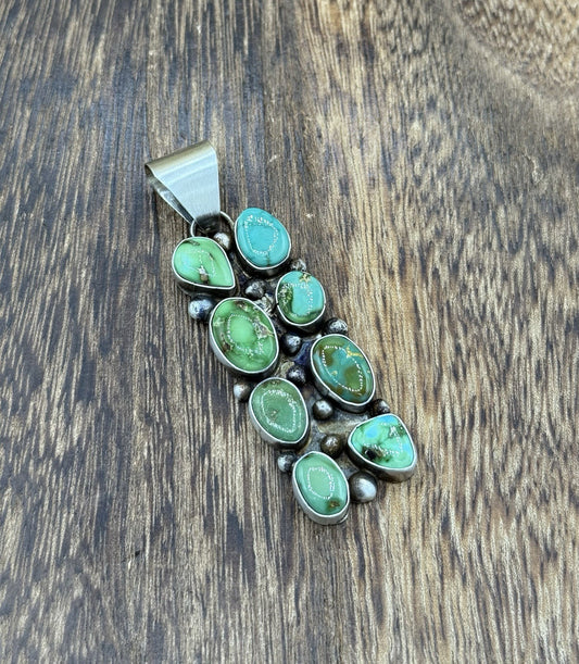 Navajo Handmade Sterling Silver Sonoran Gold Turquoise Cluster Drop Pendant