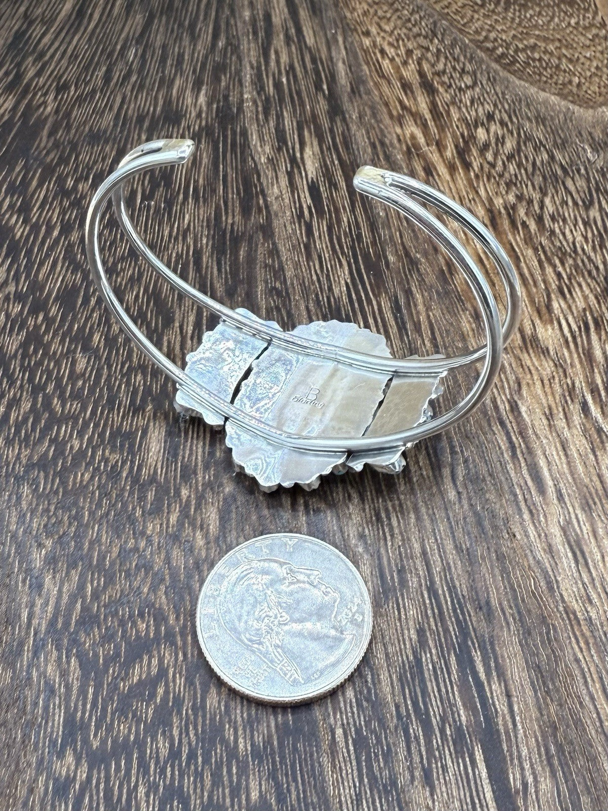 Navajo Handmade Sterling Silver Turquoise Traditional Cluster Cuff Bracelet