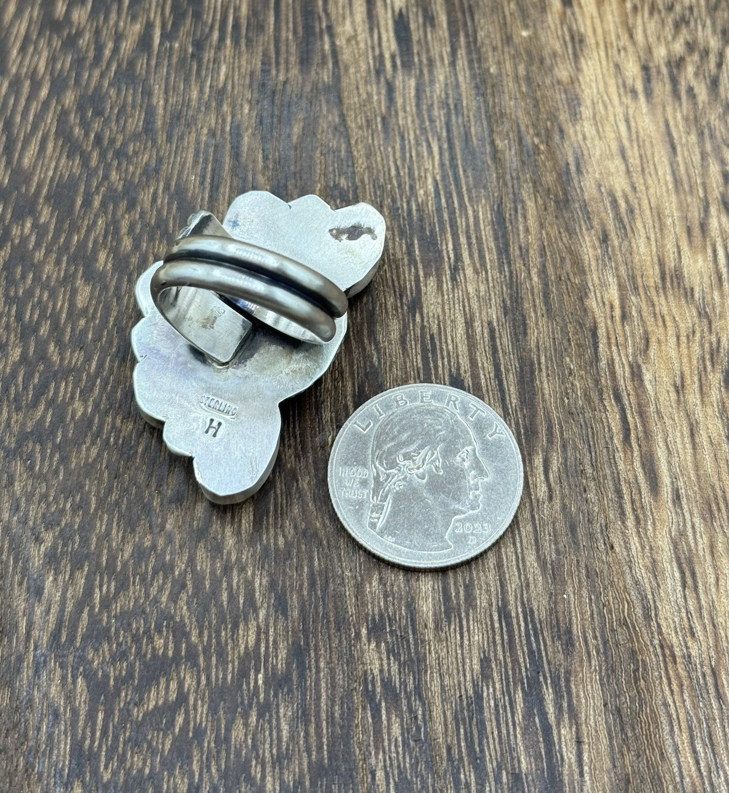 Navajo Handmade Sterling Silver Sonoran Gold Turquoise Half Cluster Ring Size 8