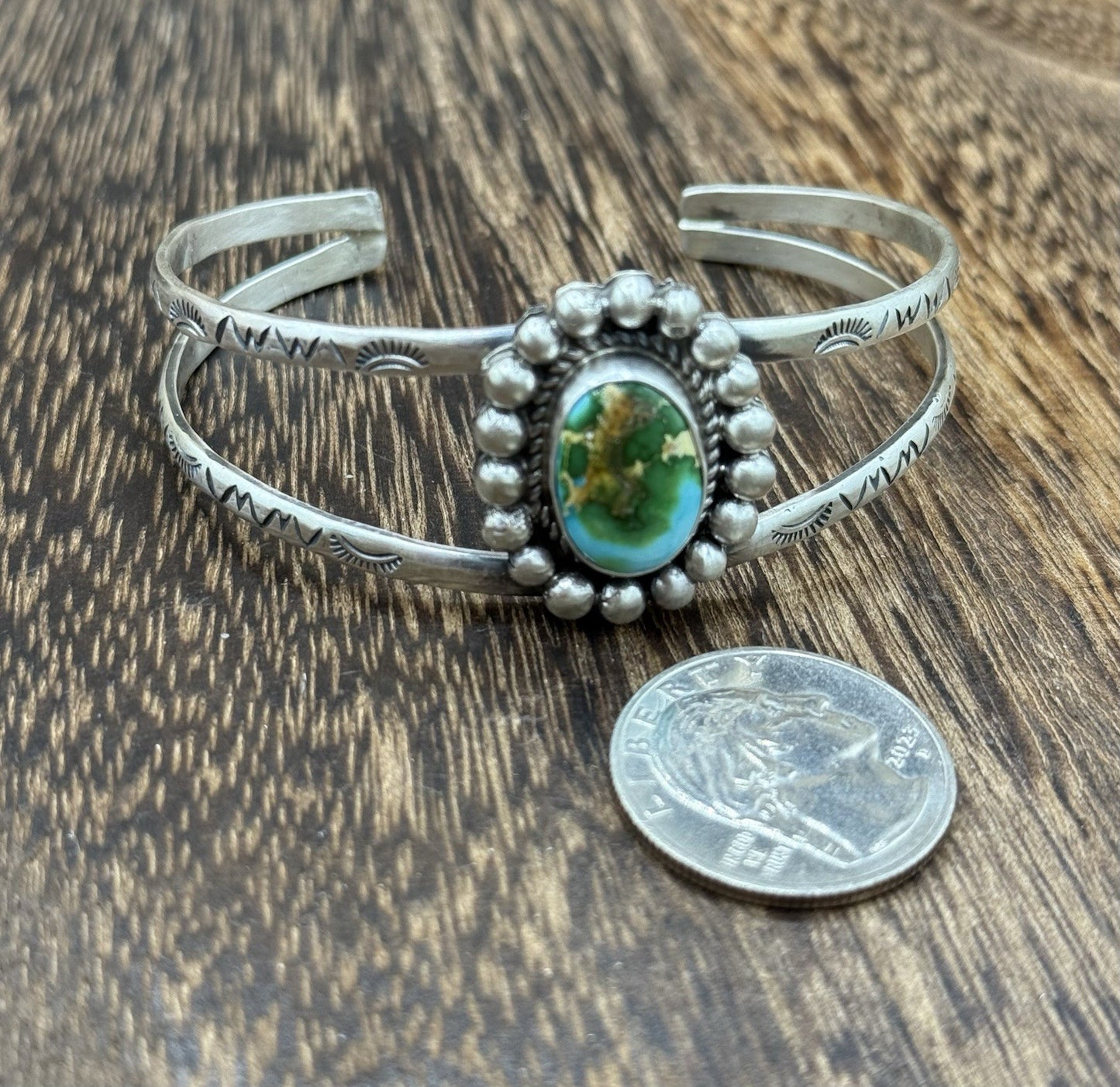 Native Navajo Handmade Sterling Silver Sonoran Gold Turquoise Cuff Bracelet