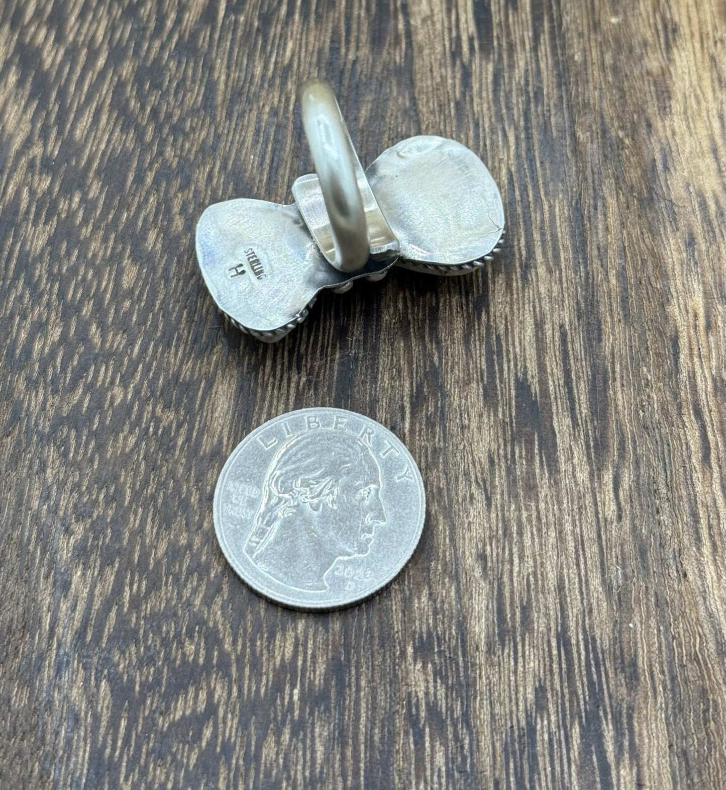 Navajo Handmade Sterling Silver White Water Turquoise Adjustable Ring Size 7 - 9