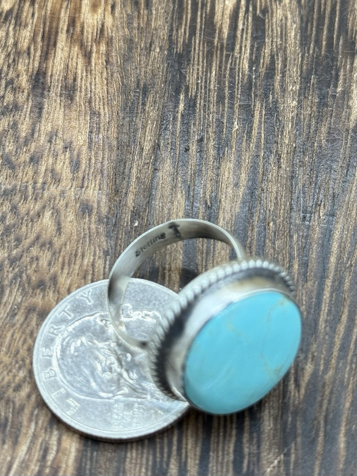 Navajo Handmade Sterling Silver Blue Glacier Turquoise Adjustable Ring Sz 7 - 10