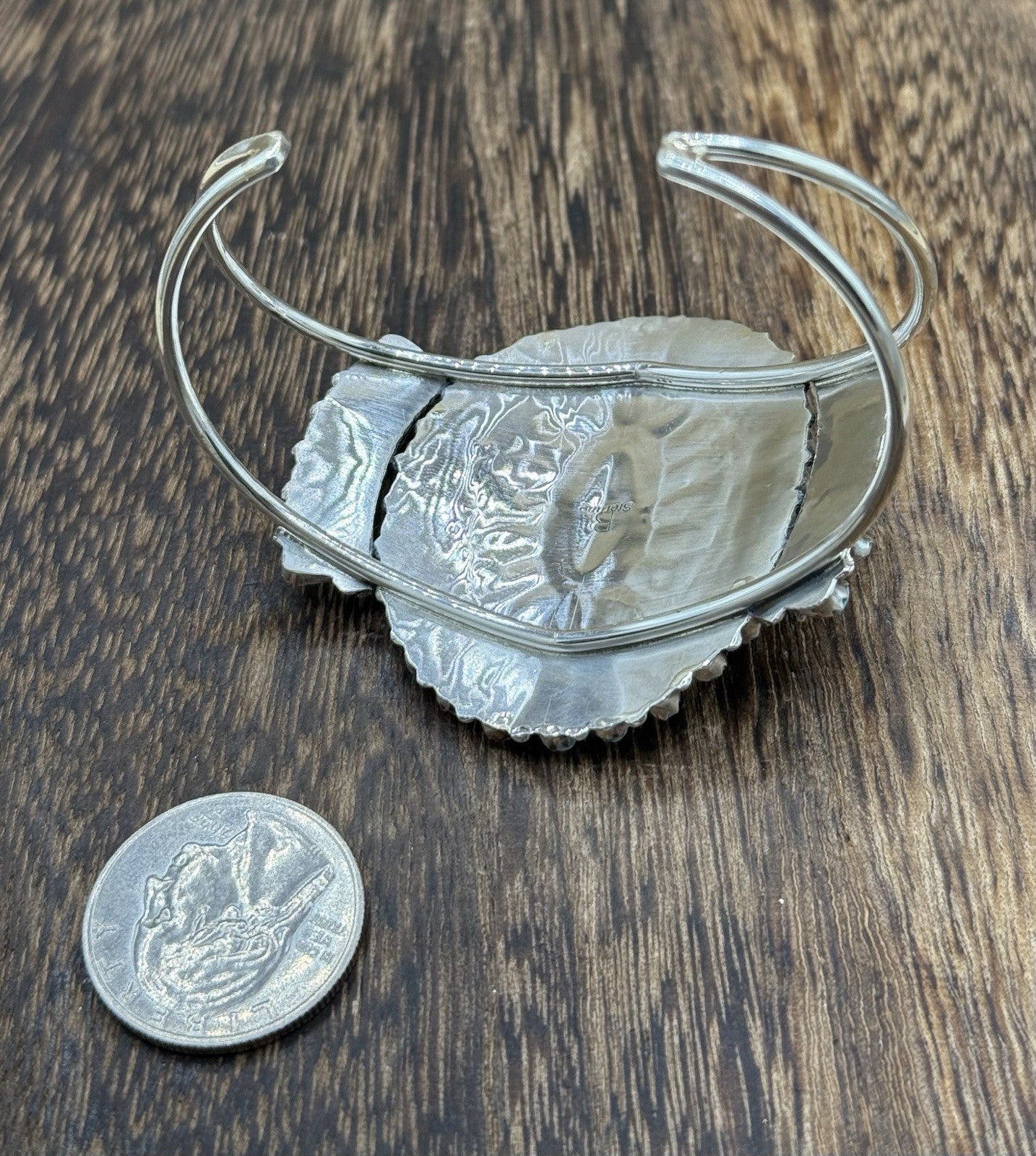 Native American Navajo Handmade Sterling Silver Turquoise Cluster Cuff Bracelet