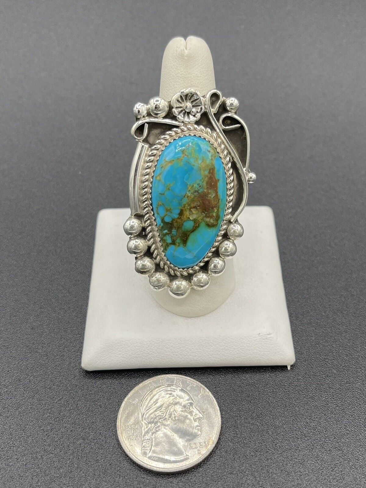 Native American Silver Navajo Handmade Turquoise Adjustable Ring Size 6-11