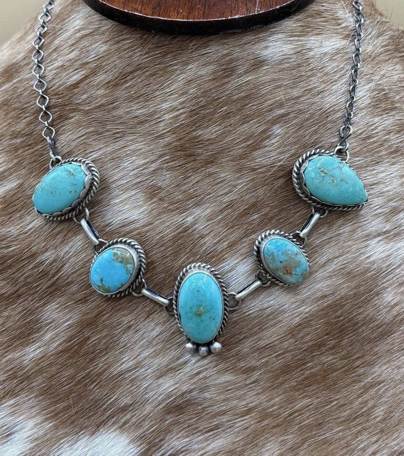 Native Navajo Handmade Sterling Silver Kingman Turquoise Choker Necklace 15β