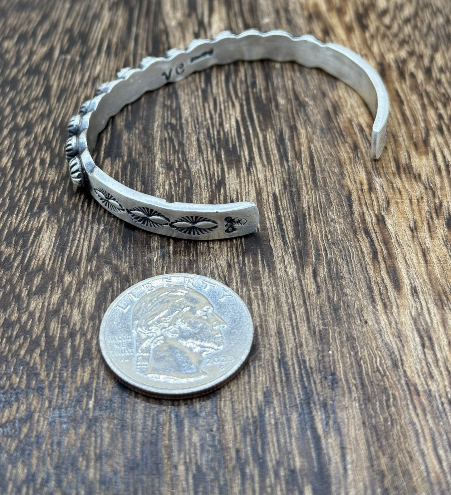 Navajo Handmade Sterling Silver Old Look Concho Design Stacker Cuff Bracelet