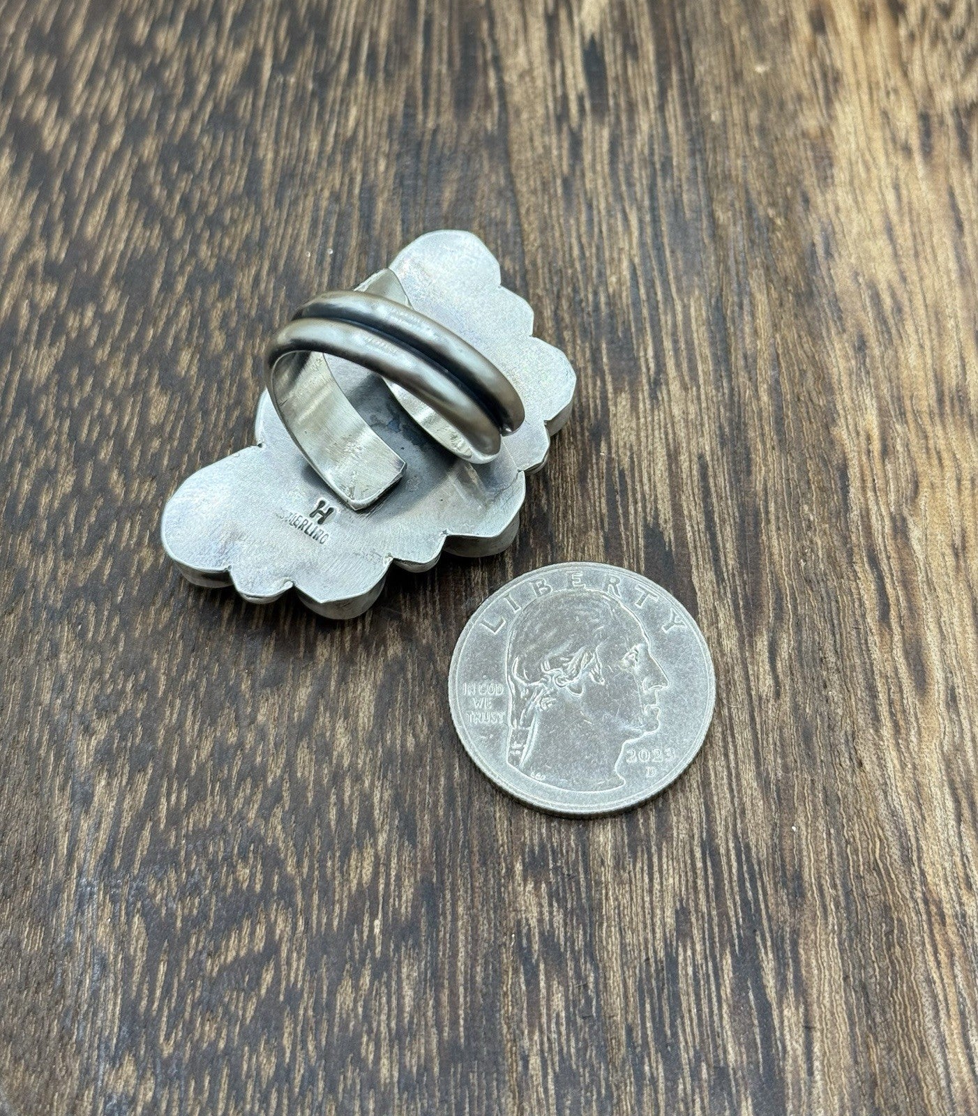 Navajo Handmade Sterling Silver Sonoran Gold Turquoise Half Cluster Ring Size 8