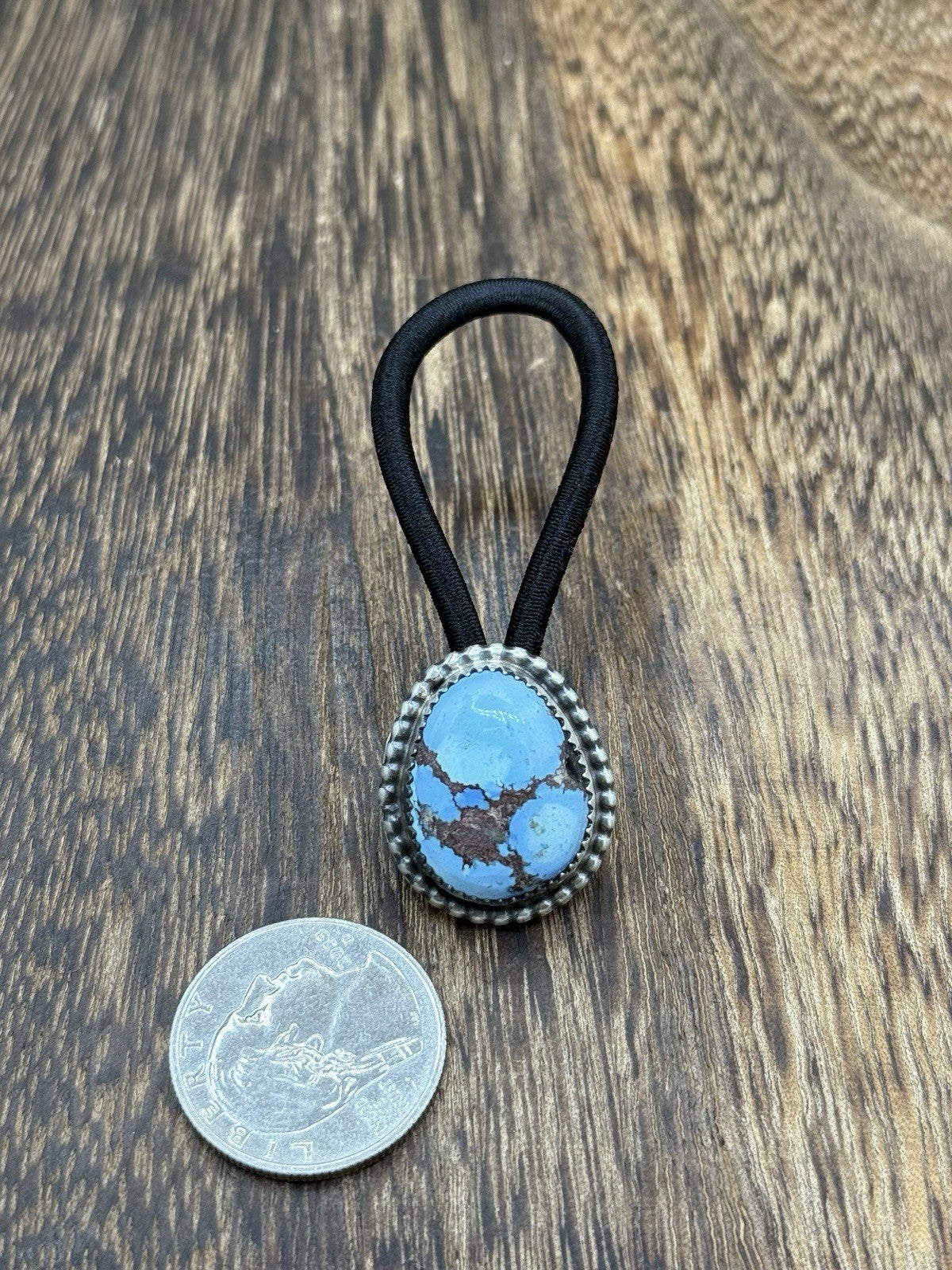Native American Navajo Handmade Sterling Silver Golden Hills Turquoise Hair Tie