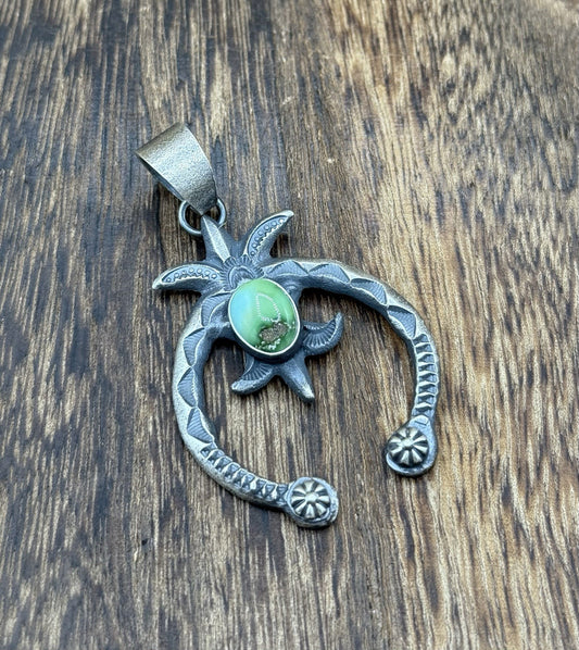 Navajo Handmade Sterling Silver Old Look Sonoran Gold Turquoise Naja Pendant