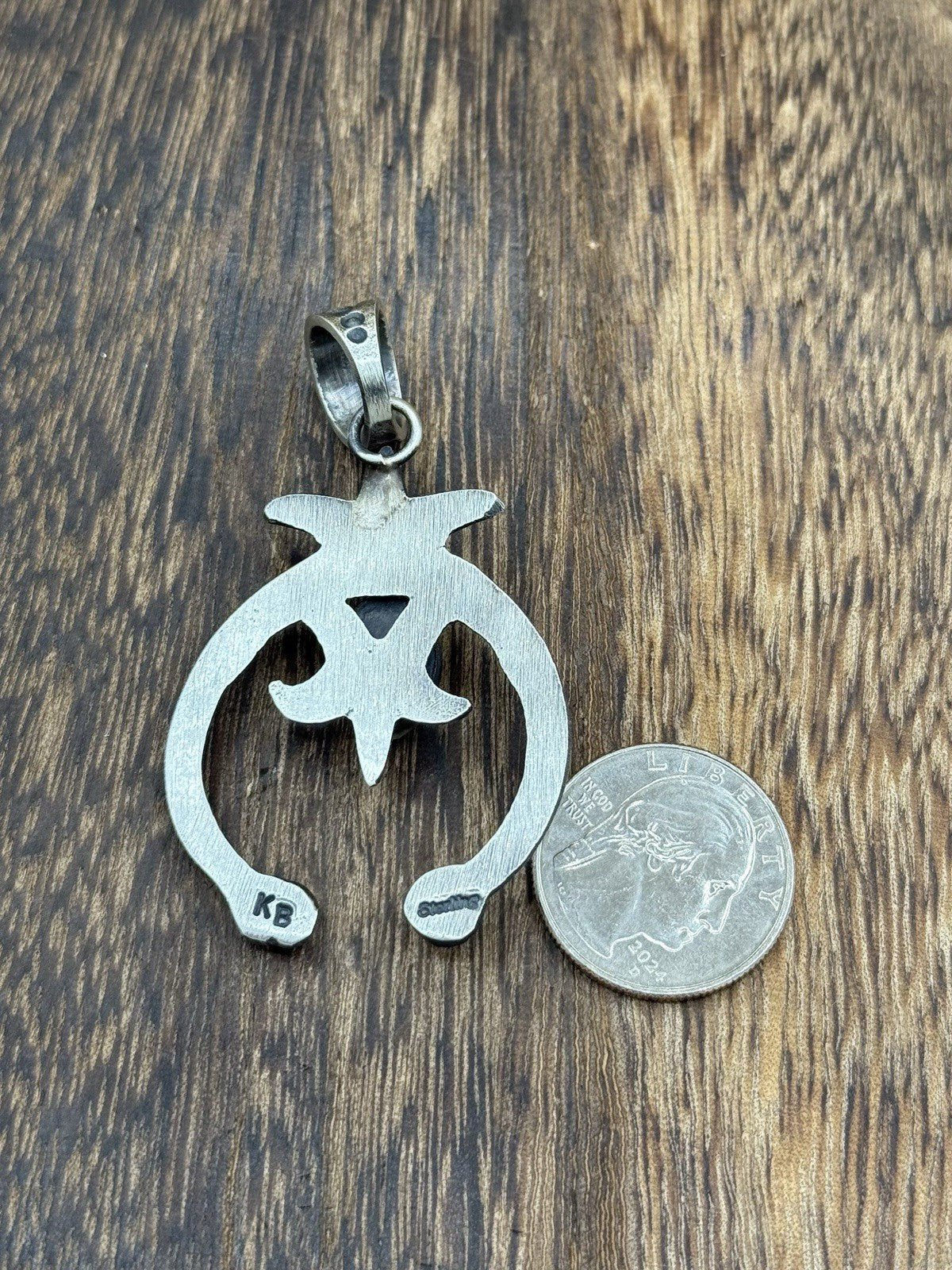 Navajo Handmade Sterling Silver Old Look Golden Hills Turquoise Naja Pendant