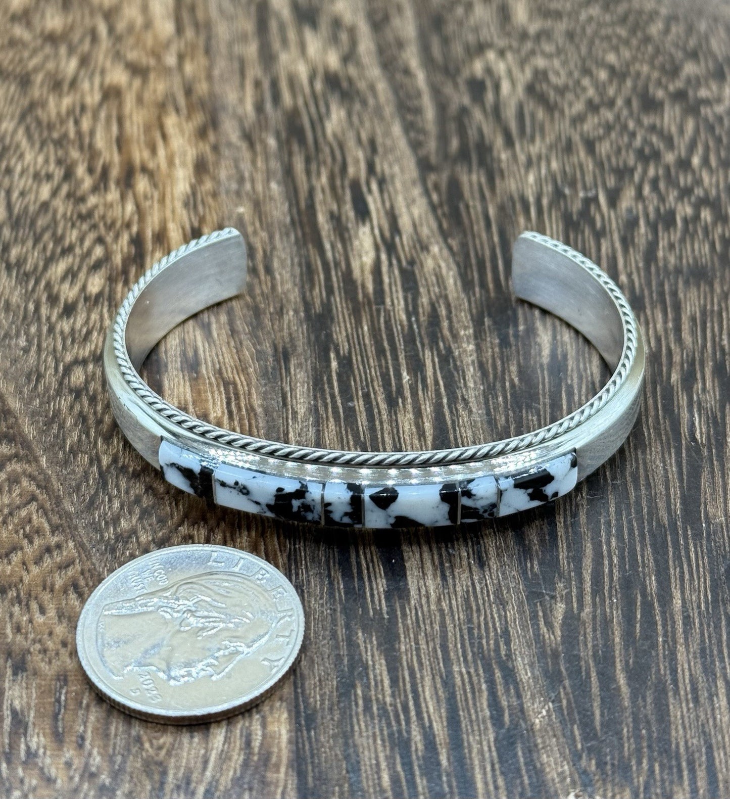 Navajo Handmade Sterling Silver White Buffalo Inlay Cuff Bracelet Francis Yazzie