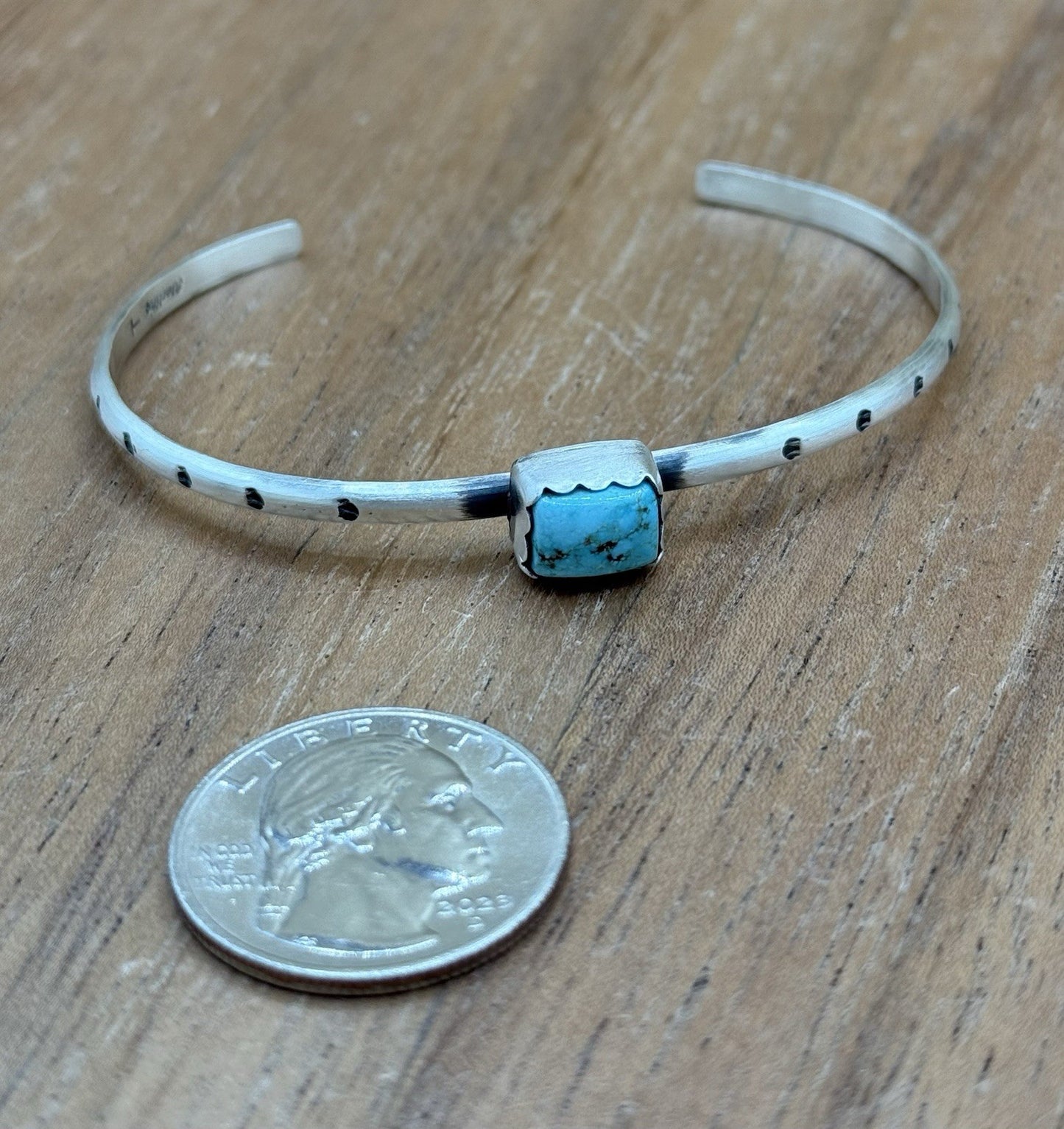 Native Navajo Handmade Sterling Silver Kingman Turquoise Stacker Cuff Bracelet