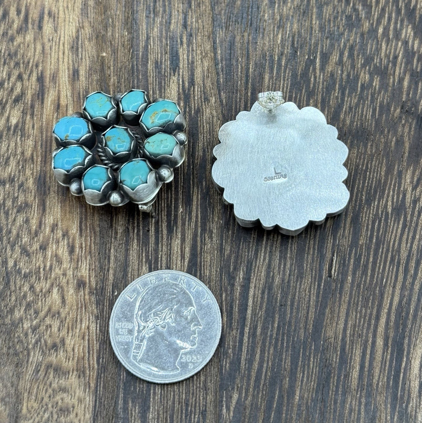 Native Navajo Handmade Sterling Silver Kingman Turquoise Cluster Post Earrings