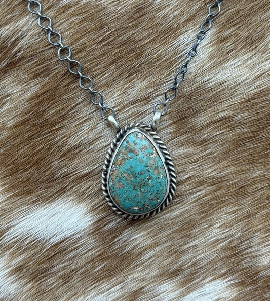 Native Navajo Handmade Sterling Silver Royston Turquoise Bar Necklace 18”