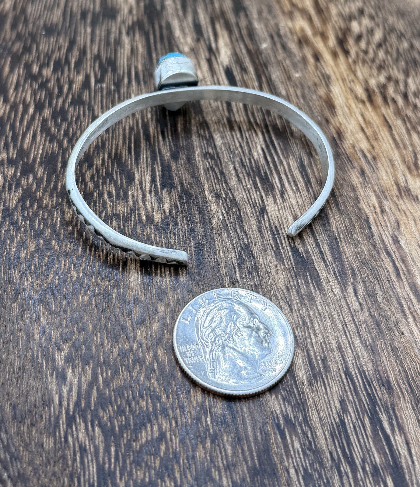 Navajo Handmade Sterling Silver Blue Ridge Turquoise Stacker Cuff Bracelet