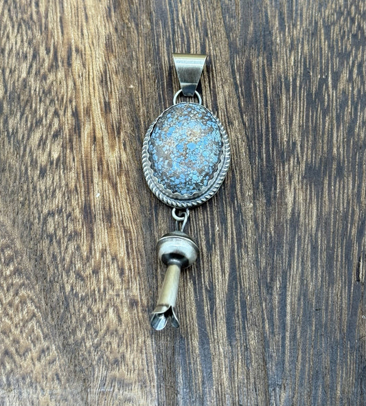 Navajo Handmade Sterling Silver Golden Hills Turquoise Dangle Blossom Pendant